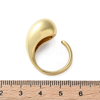 Rack Plating Brass Teardrop Open Cuff Ring for Women RJEW-A016-03G-1