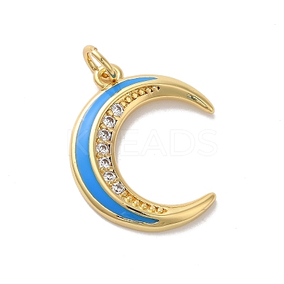 Moon Rack Plating Brass Micro Pave Cubic Zirconia Enamel Pendants KK-G504-06G-03-1