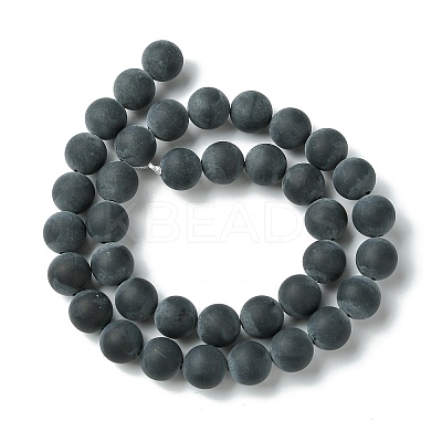 Grade A Round Frosted Natural Black Agate Beads Strands X-G447-5-1