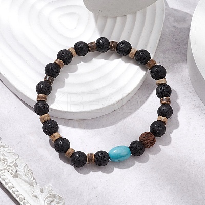 Natural Lava Rock & Rudraksha & Coconut & Howlite Beads Stretch Couples Bracelets for Men BJEW-JB11329-02-1