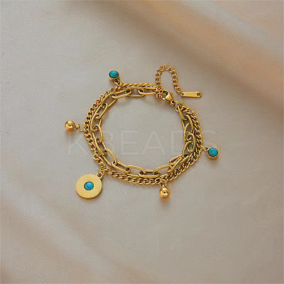 304 Stainless Steel Synthetic Turquoise Beads Double Layers Bracelets FS-WGDB07B-01-1