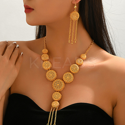 Alloy Hollow Round Tassel Necklace & Earring Set for Women FU4074-1