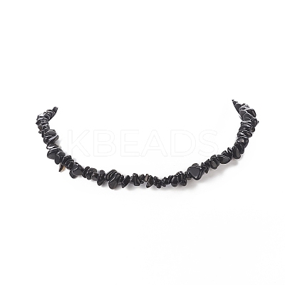 Natural Obsidian Chip Beaded Necklaces with 304 Stainless Steel Lobster Claw Clasp & Chain Extender NJEW-JN04225-03-1
