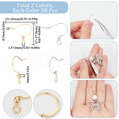 100Pcs 2 Styles Brass Ear Wire KK-SC0004-85-1