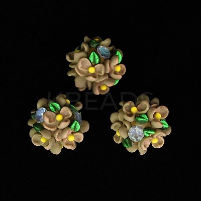 Luminous Polymer Clay Rhinestone Floral Ball Beads CLAY-U002-01-1