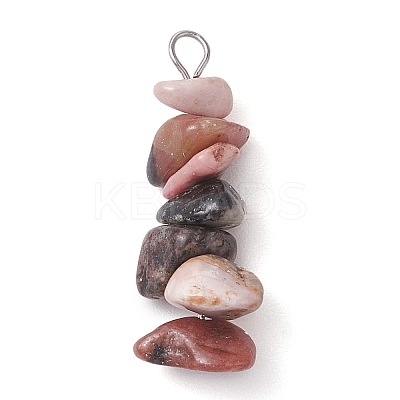 Gradient Color Natural Rose Quartz & Natural Rhodonite & Natural Pink Opal Chip Beaded Pendants PALLOY-JF02791-04-1