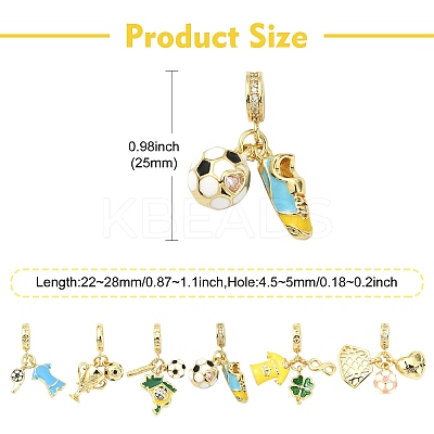 6Pcs 6 Styles Brass Enamel European Dangle Charms KK-CJ0003-95-1