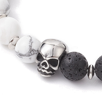 Halloween Natural Howlite and Lava Rock Beaded Stretch Bracelets BJEW-TA00473-1
