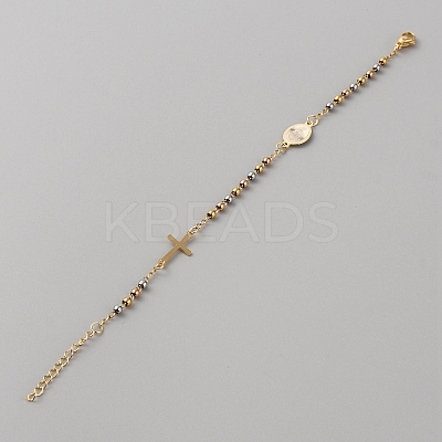 304 Stainless Steel Jesus & Cross Link Bracelet with 201 Stainless Steel Beaded Chains BJEW-WH0012-20D-1