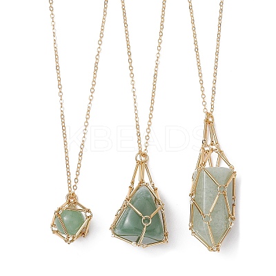 Brass Macrame Pouch Empty Stone Holder for Pendant Necklaces Making NJEW-JN04445-01-1