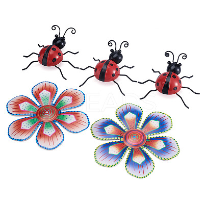3D Iron Flower and Ladybug Big Pendants AJEW-CF0001-19-1
