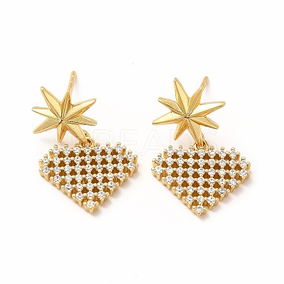 Rack Plating Brass Micro Pave Cubic Zirconia Stud Earrings EJEW-H091-29G-1