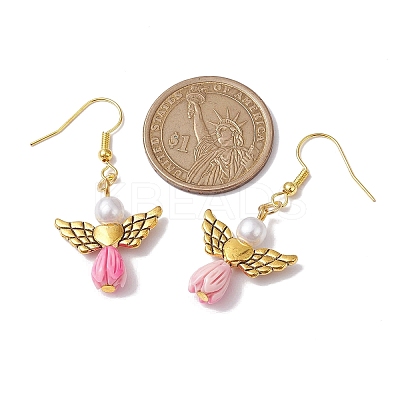 Angel Antique Golden Alloy & Resin Dangle Earrings EJEW-JE05686-11-1