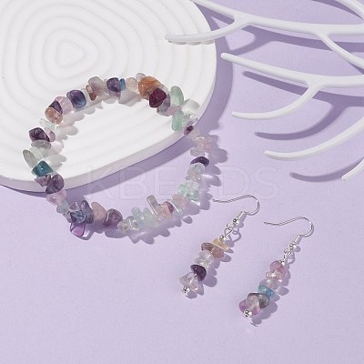 Natural Fluorite Chips Beaded Jewelry Set SJEW-JS01232-02-1