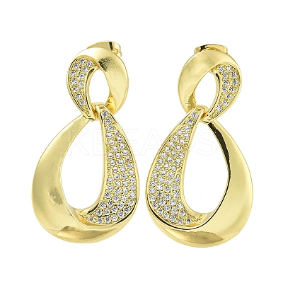 Teardrop Brass Clear Cubic Zirconia Dangle Stud Earrings EJEW-Q390-05G-1