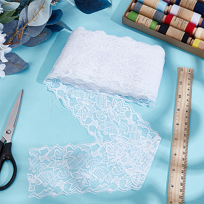 Polyester Elastic Flower Lace Trim Fabric DIY-WH0632-94B-1