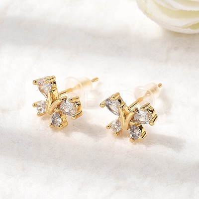 Butterfly Brass Micro Pave Clear Cubic Zirconia Stud Earrings EJEW-P331-07G-1