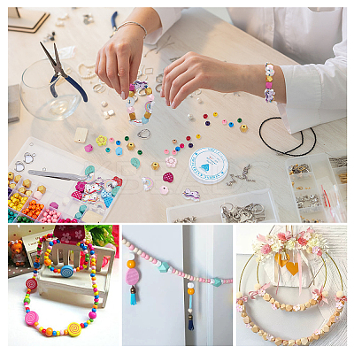 DIY Wood Beaded Bracelets and Keychains Making Kit DIY-PH0008-94-1