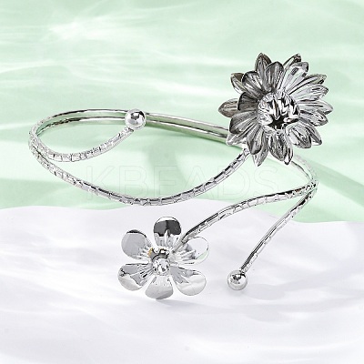 Lotus Alloy Arm Cuff Bangles for Girl Women AJEW-A063-01D-P-1