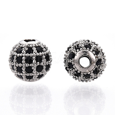 Rack Plating Brass Cubic Zirconia Beads X-ZIRC-S001-8mm-B03-1