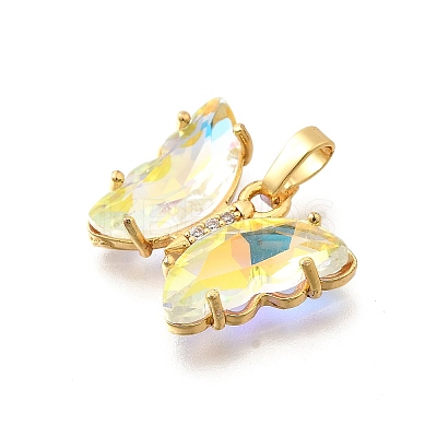Brass Micro Pave Cubic Zirconia Pendants ZIRC-P079-B02-15-G-1