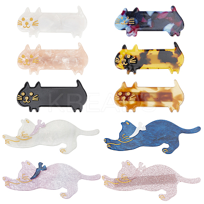 10Pcs 10 Styles Cute Cat Cellulose Acetate(Resin) Alligator Hair Clip OHAR-GF0001-20-1