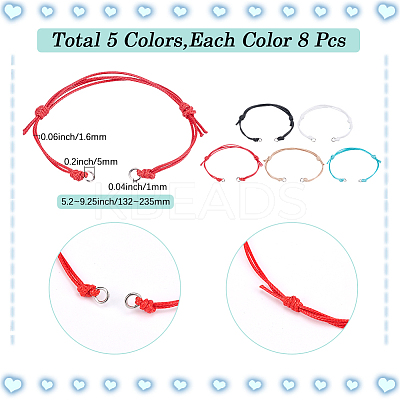 40Pcs 5 Colors Adjustable Eco-Friendly Korean Waxed Polyester Cord Bracelet Making AJEW-SC0003-72-1