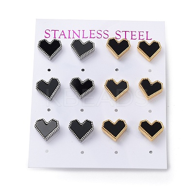 6 Pair 2 Color Heart Acrylic Stud Earrings EJEW-A024-12A-1