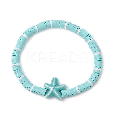 Flat Round Handmade Polymer Clay Heishi Beaded Stretch Bracelets BJEW-JB11715-02-1