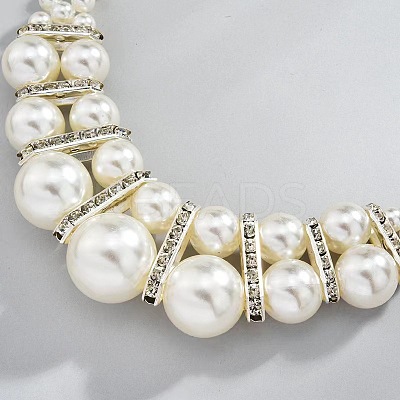Alloy & Crystal Rhinestone & Plastic Pearl Round Beaded Necklace & Dangle Earring FS-WG9A175-01-1