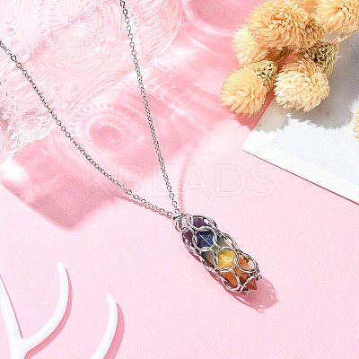 Tarnish Resistant 304 Stainless Steel Cable Chains Macrame Pouch Empty Stone Holder for Pendant Necklaces Making NJEW-TA00085-01-1