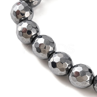 Faceted Round Terahertz Stone Beaded Stretch Bracelets for Women Men BJEW-H590-04A-02-1