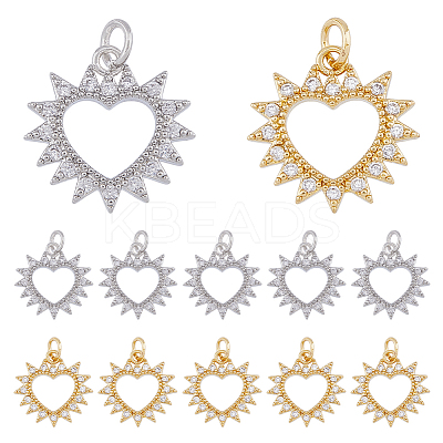 12Pcs 2 Colors Brass Micro Pave Clear Cubic Zirconia Pendants KK-DC0003-34-1