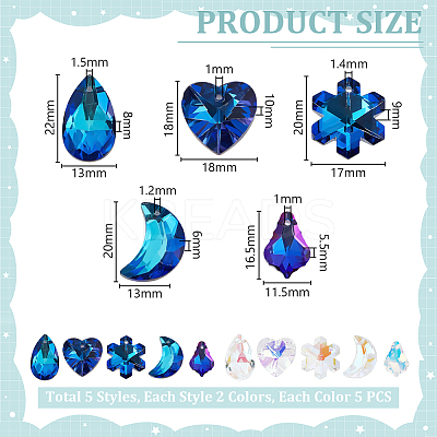 50Pcs 10 Styles Glass Pendants GLAA-GA0002-23-1