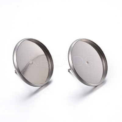 Flat Round 304 Stainless Steel Stud Earring Settings LS-STAS-I323-6mm-P-1