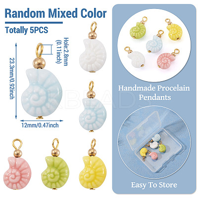 5Pcs Glazed Nautilus Seashell Shape Porcelain Pendants PALLOY-TAC0222-1