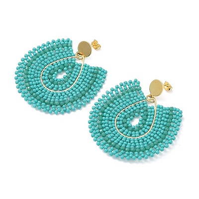 Glass Seed Beaded Twist Flat Round Dangle Stud Earrings STAS-D058-12G-1
