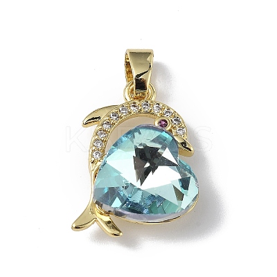 Real 18K Gold Plated Rack Plating Brass Micro Pave Clear Cubic Zirconia Pendants KK-C015-22G-11-1