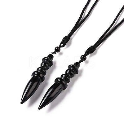 Gemstone Bullet Pendant Necklace with Nylon Cord for Women G-A210-06-1
