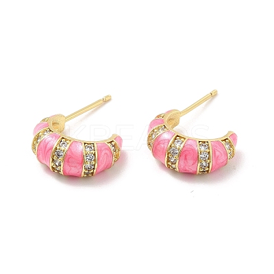 Enamel Croissant Stud Earrings with Clear Cubic Zirconia EJEW-P213-18G-1