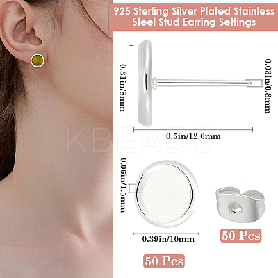 50Pcs Flat Round 304 Stainless Steel Stud Earring Settings STAS-BBC0005-84B-1