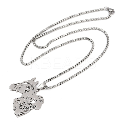 Horse & Cowboy 201 Stainless Steel Hollow Pendant Necklaces for Men Women LS-NJEW-K283-15P-1