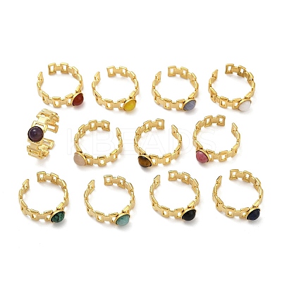 316 Stainless Steel with Natural Mixed Gemstone Cuff Rings RJEW-Z098-01G-12-1