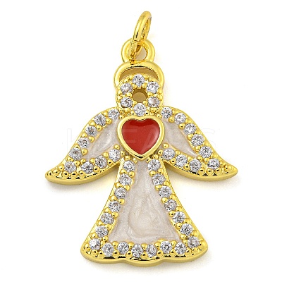 Brass Enamel Pendants with Jump Rings and Cubic Zirconia KK-D534-07G-1