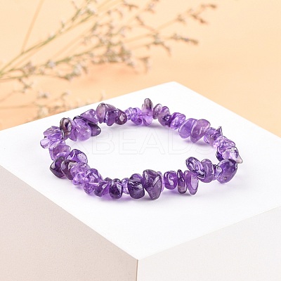 Valentines Day for Lovers Ideas Amethyst Chips Stretch Bracelets X-BJEW-JB01308-03-1
