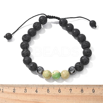 Natural Lava Rock and Non-Magnetic Synthetic Hematite Beads Braided Bead Bracelets BJEW-JB03975-1