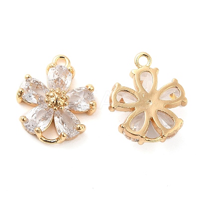 Brass Pave Clear Glass Connector Charms KK-F860-29G-1