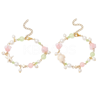 2Pcs 2 Colors Synthetic Turquoise Beads Charm Bracelets BJEW-JB11849-1