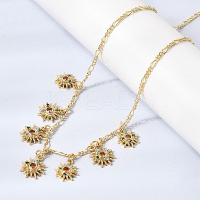 Brass Micro Pave Cubic Zirconia Sun Pendant Necklaces NJEW-B157-16G-1