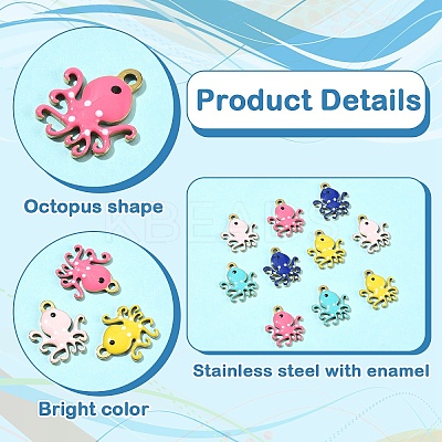 10Pcs 5 Colors Ion Plating(IP) 201 Stainless Steel Charms STAS-YW0003-45-1